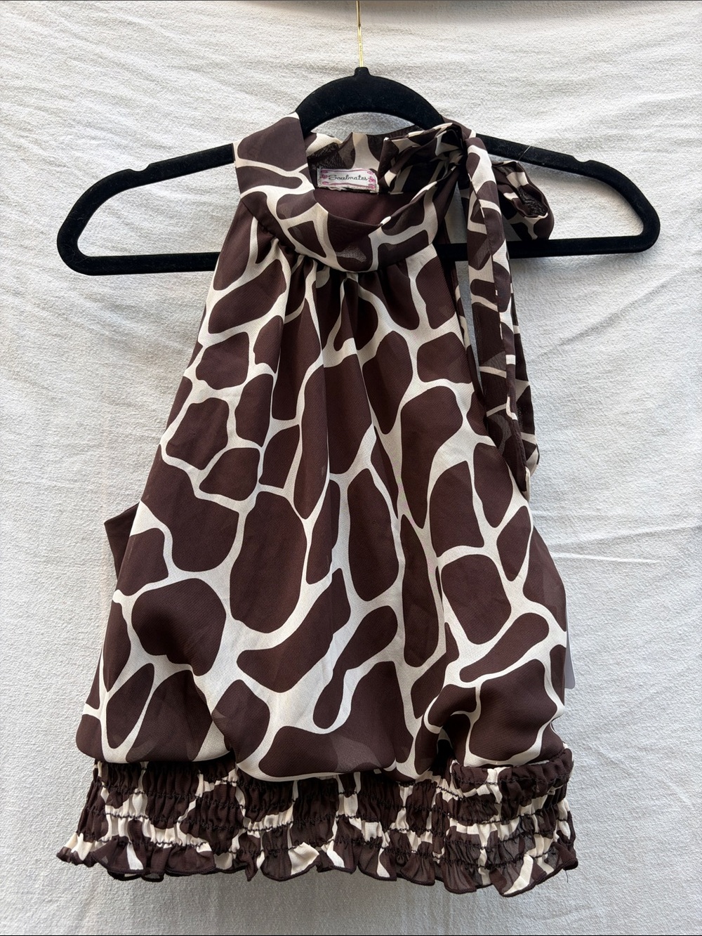 Sleeveless Giraffe-Print Halter Blouse